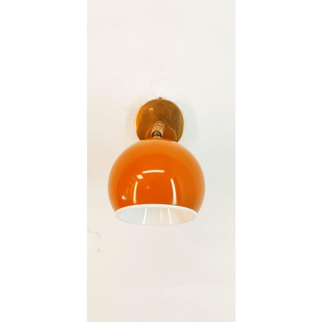Mid-Century Modern Adjustable Sconce with Orange Metal Dome For Sale - Image 3 of 12