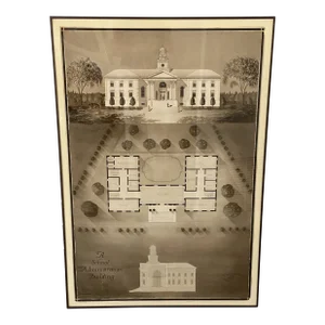 Architectural Drawing Watercolor University of New Hampshire Building 1927