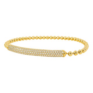 Late 20th Century 18K Rose Gold DeHaho Pave Diamond Beaded Ball Slip-On Bangle Bracelet For Sale