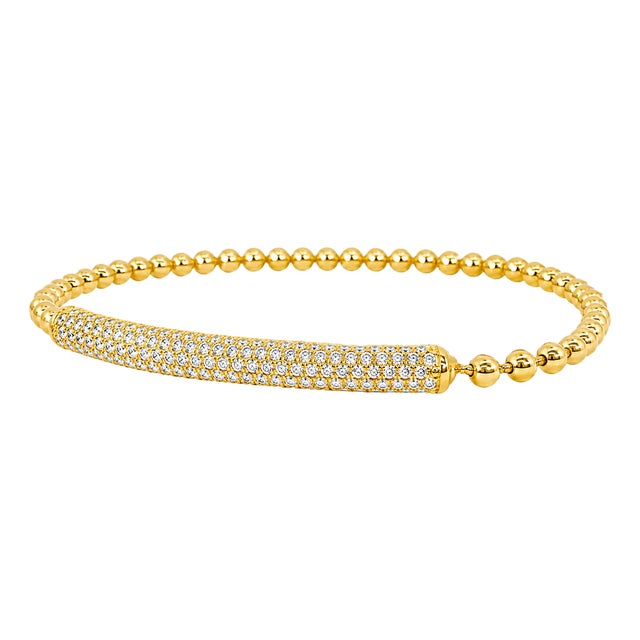 Late 20th Century 18K Rose Gold DeHaho Pave Diamond Beaded Ball Slip-On Bangle Bracelet For Sale