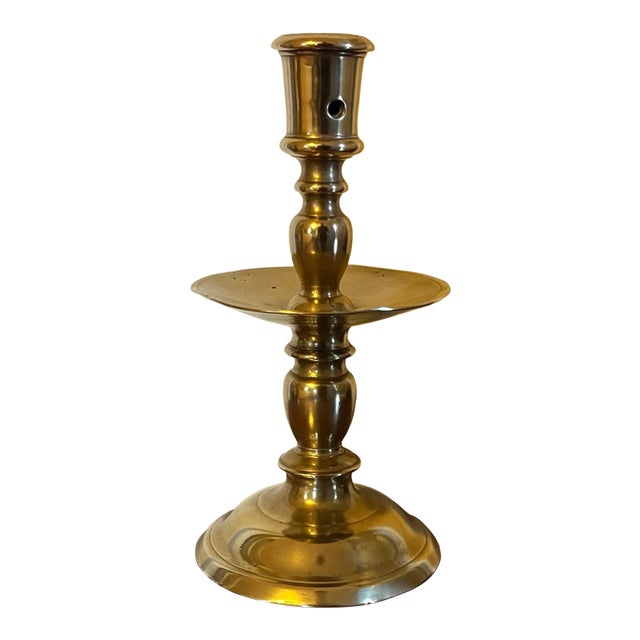Antique 18th Century Georgian Brass Candlestick Holder For Sale