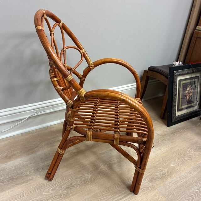 Traditional 1960s Mid-Century Pencil Reed Rattan and Bamboo Fan Back Chair For Sale - Image 3 of 5