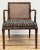 Vintage high quality solid wood frame arm chair with cane back and diamond pattern upholstery. Rich faux bamboo detailing...