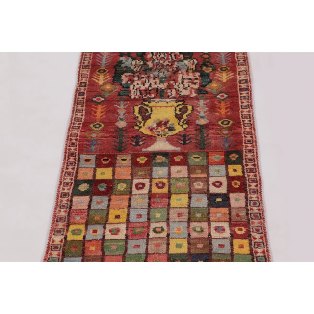 1950s Vintage Gabbeh Floral Urn & Mosaic Extra-Long Runner by Rug & Kilim, Afghanistan, 1950-1959 For Sale - Image 5 of 10