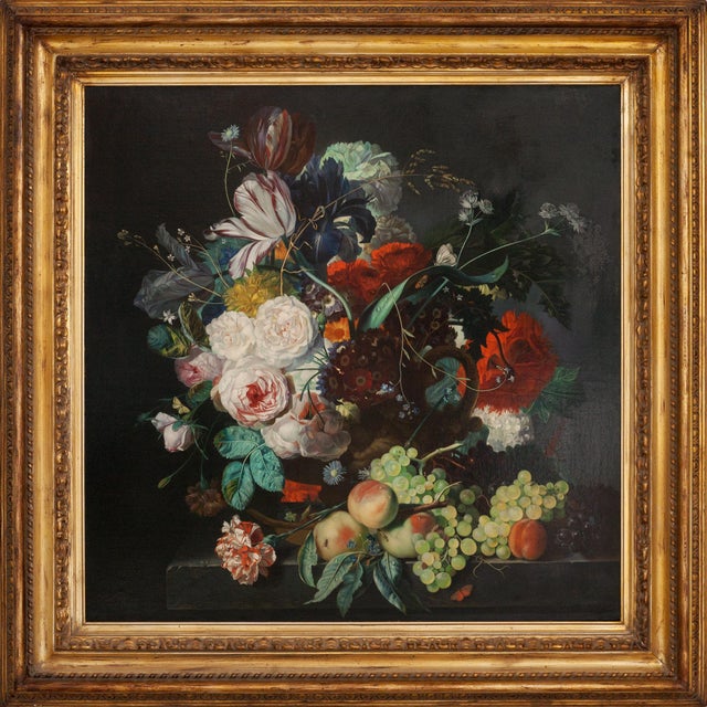 Angelo Granati, Floral Still Life with Fruit, Oil on Canvas, Framed For Sale - Image 12 of 12