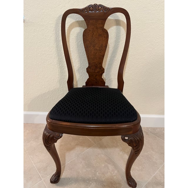 Antique Hand Carved Queen Anne Walnut Chairs - Set of 4 For Sale - Image 4 of 18