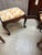 Wood Vintage Queen Anne Style Footstool Features Dark Wood Cabriole Legs With Pad Feet and an Off-White Cushion Upholstered in a Yellow Leaf Pattern For Sale - Image 7 of 8