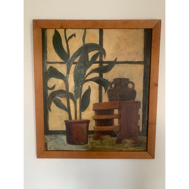 French Artist, Still Life with Plant, 1955, Oil on Canvas For Sale - Image 8 of 9
