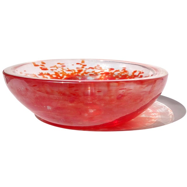 Mid 20th Century Murano Dino Martens 1950s Orange Spots Iridescent Surface Italian Art Glass Decorative Bowl, as Is For Sale - Image 5 of 11