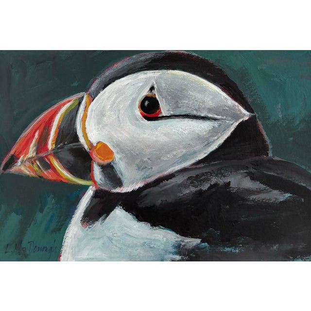 “Puffin” Original, Acrylic Sea Bird Painting by Linda McDonough For Sale