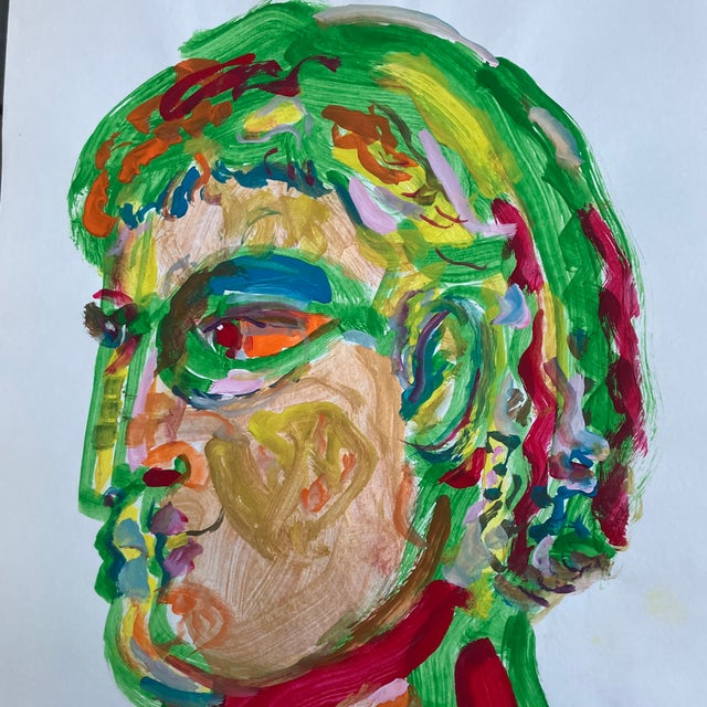 Contemporary original abstract portrait painting by EJ Hartmann. Signed and dated. Measures 12.18.5. Check out my shop...