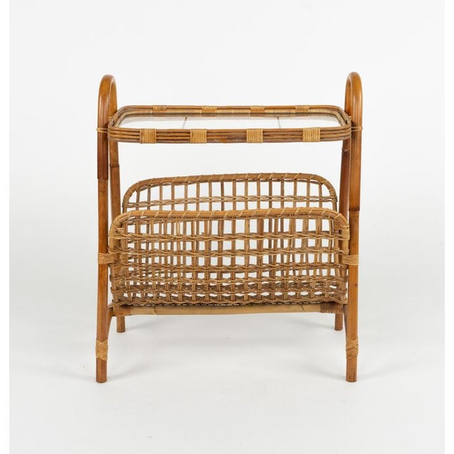 Mid-Century Bamboo, Rattan and Glass Side Table with Magazine Rack, Italy, 1960s For Sale - Image 13 of 18