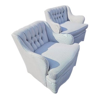 1950s Art Deco/Hollywood Regency Tufted Pin Stripe Club Chairs For Sale