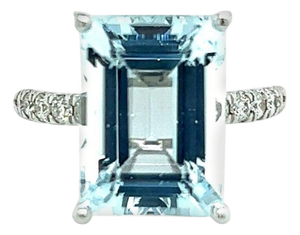 Natural Aquamarine Diamond Ring 14K W Gold 6.67 TCW Certified