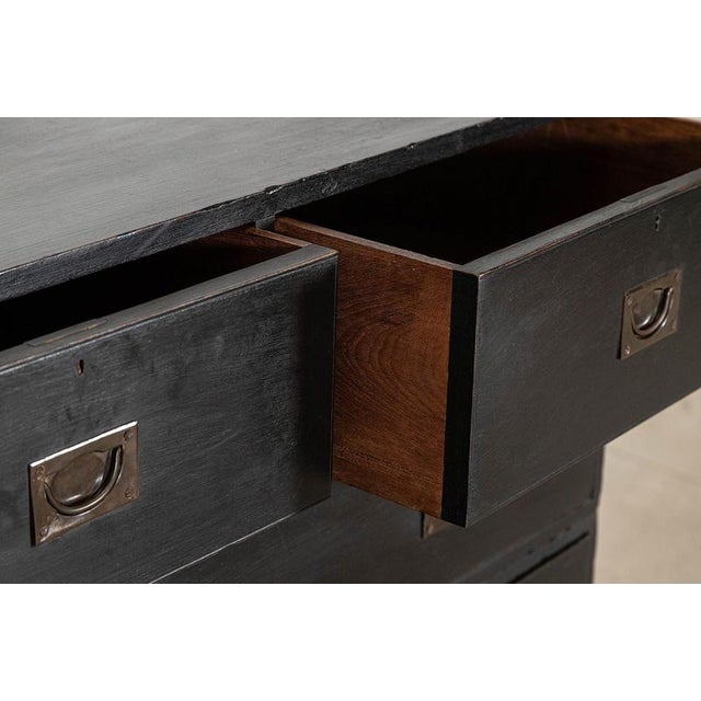 Large 19th Century English Ebonised Teak Campaign Chest Drawers, 1880 For Sale - Image 13 of 16