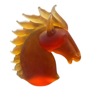 1990s Modern Amber and Brown Heavy Murano Glass Sculpture of an Horse Head 4 For Sale