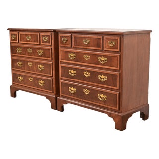 Henredon Georgian Banded Mahogany and Burl Wood Chests of Drawers, Newly Refinished For Sale