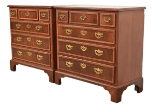 Henredon Georgian Banded Mahogany and Burl Wood Chests of Drawers, Newly Refinished