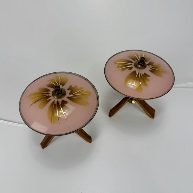 Small Mid-Century Modern Italian UFO Table Lamps in Teak, 1950s, Set of 2 For Sale - Image 4 of 5