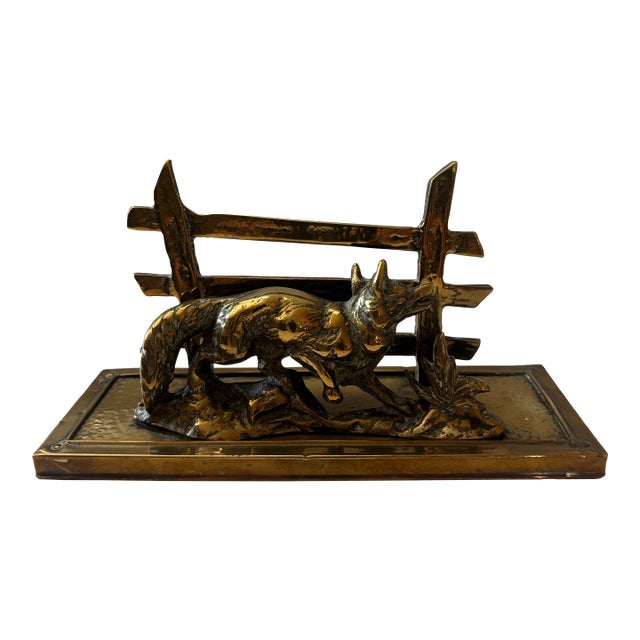 Vintage English Brass Fox Letter Rack For Sale