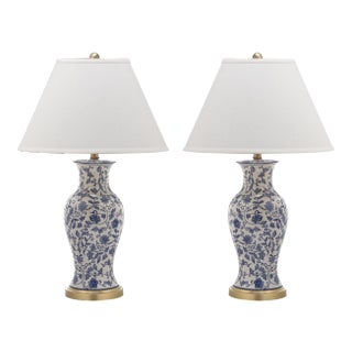 29 Inch H Floral Urn Table Lamp in Blue & White - a Pair For Sale