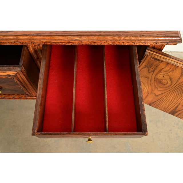 Wood Early Romweber Antique English Jacobean Carved Oak and Burl Wood Sideboard, Circa 1900 For Sale - Image 7 of 18