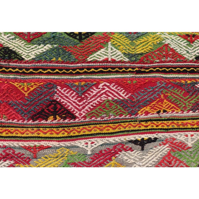 Textile Mid 20th Century Vintage Turkish Hand Woven Embroidery With Bright & Colorful Tribal Motif Design For Sale - Image 7 of 12