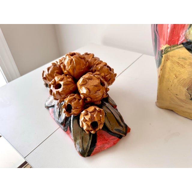 Terra Cotta Late 20th Century Prickly Pear Flower Sculptural Lidded Vessel For Sale - Image 8 of 12