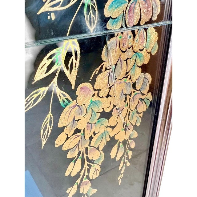 Chinoiserie LaBarge Verre Églomisé Black and Gold Mirror, 1986 For Sale - Image 11 of 12