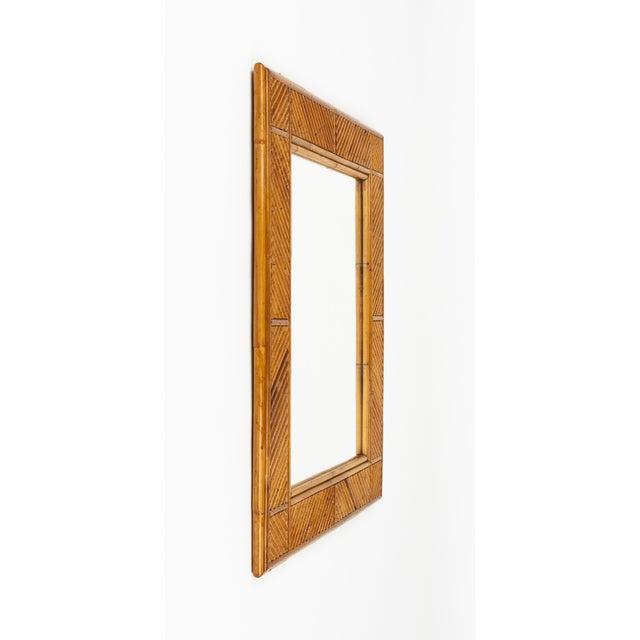 Mid-Century Rattan and Bamboo Wall Mirror attributed to Vivai Del Sud, Italy, 1970s For Sale - Image 4 of 10