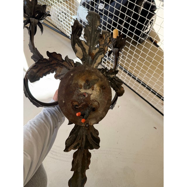 1990s 2 Light Iron Leaf Motif Sconce For Sale - Image 4 of 8
