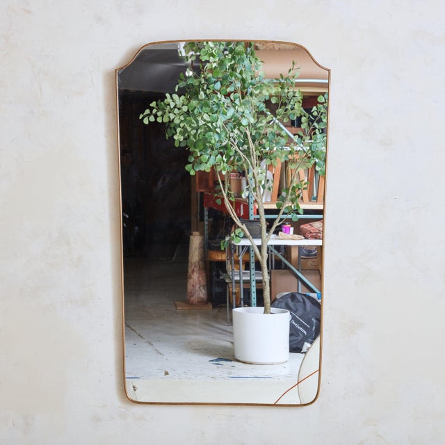 Large Curved Top Brass Frame Mirror No. 01, Italy 1970s For Sale - Image 4 of 11