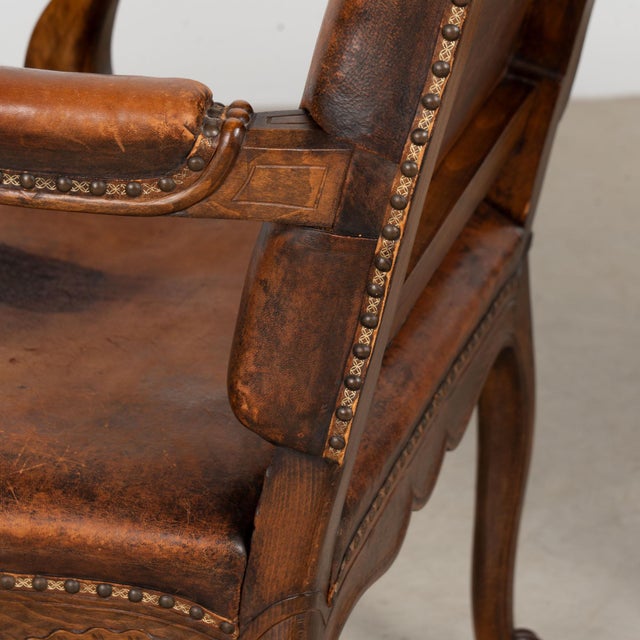 Pair of 20th Century French Oak Armchairs With Vintage Leather For Sale - Image 14 of 18