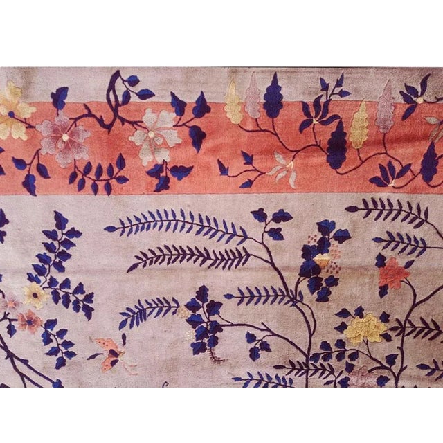 Art Deco 1920s Ivory Floral Traditional Antique Chinese Art Deco Rug 9'0" X 11'8" Knotted Wool Carpet For Sale - Image 3 of 9