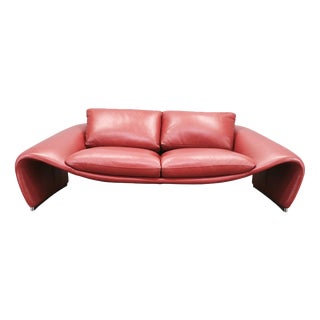 Italian Red Leather Sofa by Divanotti, Postmodern, 1990s For Sale