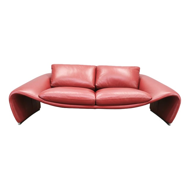 Italian Red Leather Sofa by Divanotti, Postmodern, 1990s For Sale