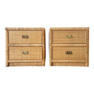 Boho Chic Wicker and Rattan Nightstands - a Pair For Sale