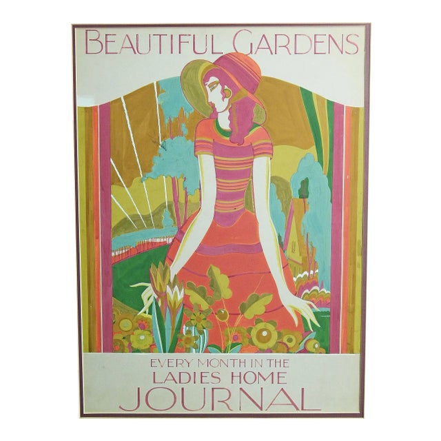 Early 20th Century "Gardens" Art Deco Gouache Painting by with Schatz, Framed For Sale