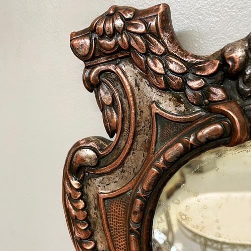 Copper Italian Oval Wall Mirror in Silvered Copper, 1890s For Sale - Image 8 of 17