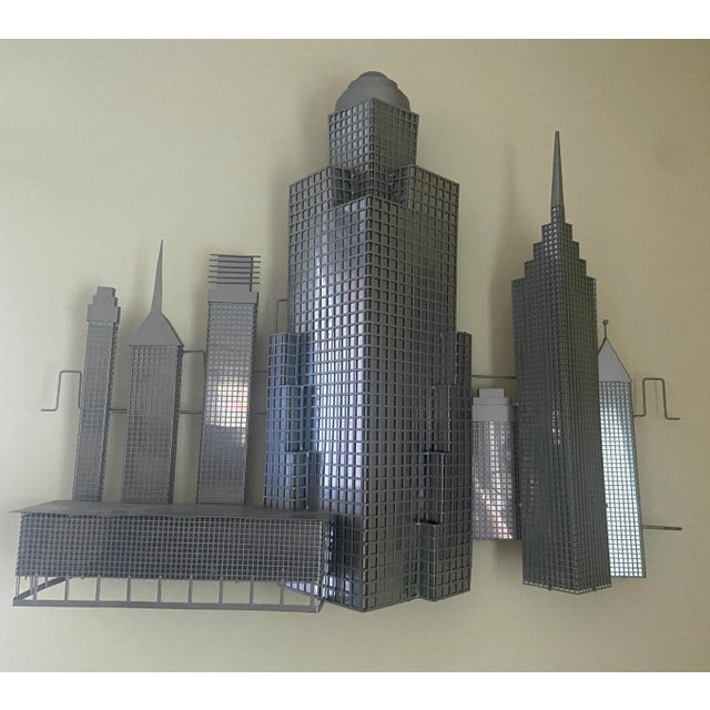 1980s Mid Century C Jere Sculpture New York Cityscape Metal Grid 3d Wall Art Sculpture For Sale - Image 5 of 10