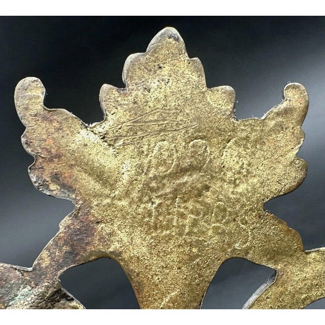 Antique Double Inkwell Ornate Brass Figural Lion Head Beast Mythical Scroll For Sale - Image 11 of 16
