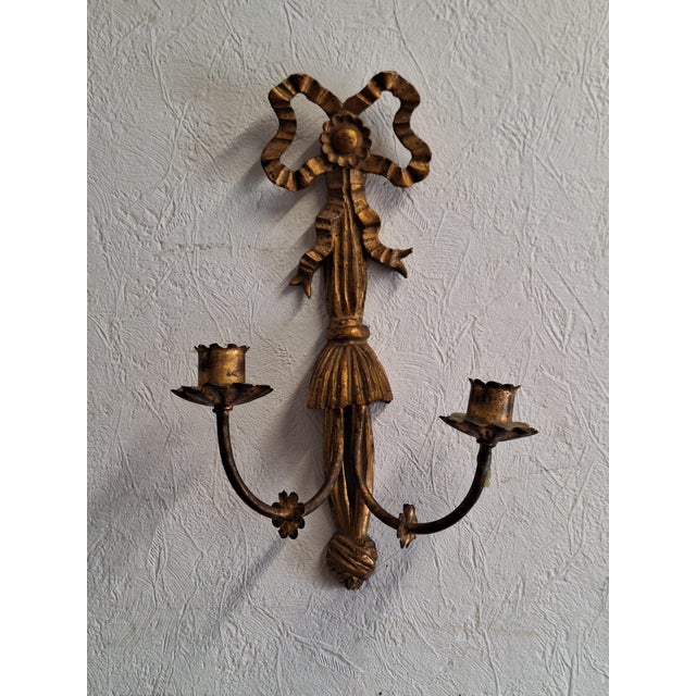 Antique Wall Candlestick in Gold-Colored Spruce Wood and Metal, 1900s For Sale - Image 6 of 6