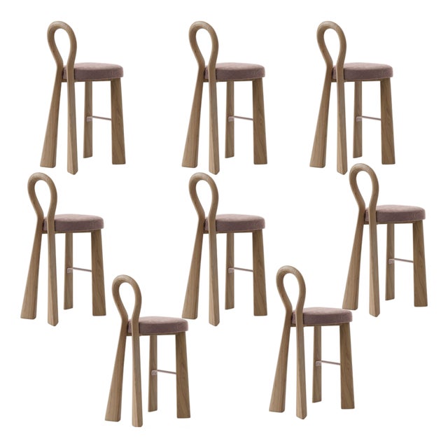 Mary III Bar Chairs in Wood by Ottiu, Set of 8 For Sale
