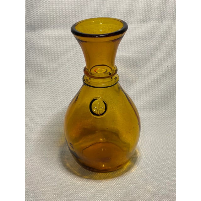 Mid 20th Century Mid 20th Century Mid-Century Hand-Blown Amber Glass Carafe With Fleur De Lis For Sale - Image 5 of 5
