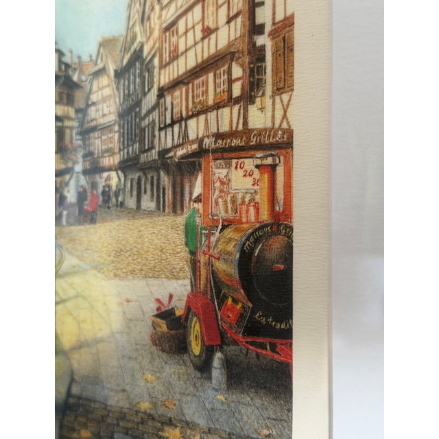 French 1960s Strasbourg Petite France “Maison Des Tanneurs” French Architectural Cityscape Lithograph on Watercolor Paper, Framed For Sale - Image 3 of 7