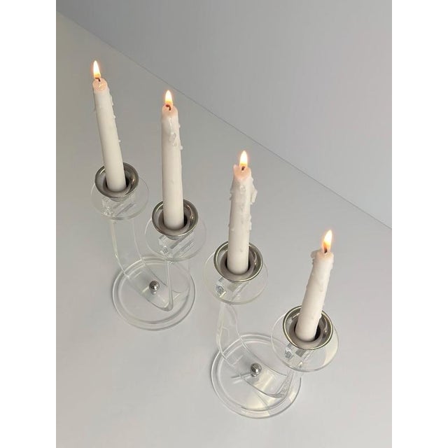 Plastic Art Deco Acrylic Glass and Chrome Candelabras, England, 1930s, Set of 2 For Sale - Image 7 of 10