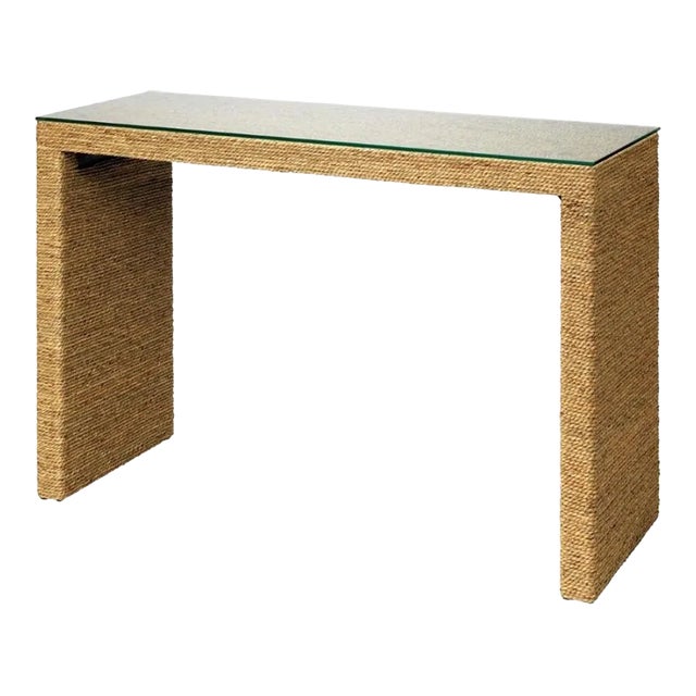 Jamie Young Captain Seagrass & Glass Console Table For Sale