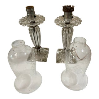 Pair of 1970s Glass Table Lamps With Glass Shades For Sale