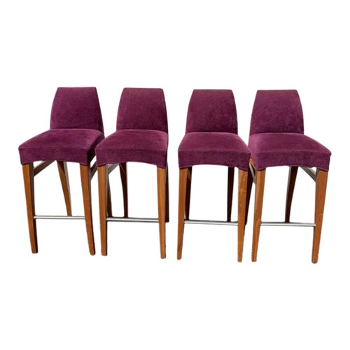 Vintage Custom Berry Upholstered Bar Stools Set of