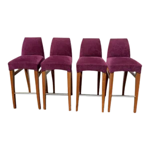 Vintage Custom Berry Upholstered Bar Stools - Set of 4